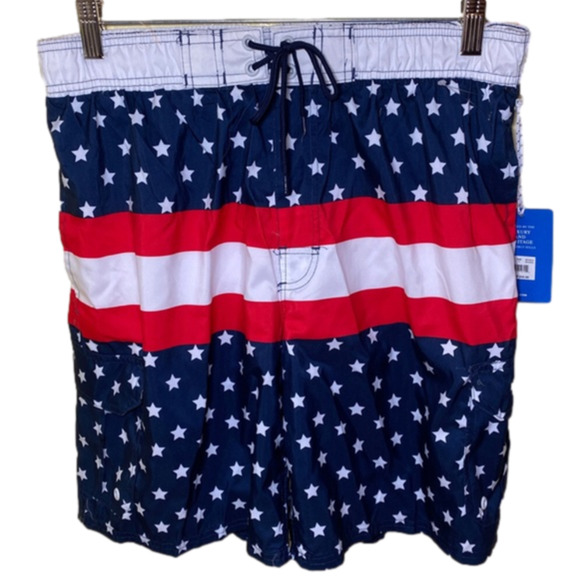 BEVERLY Hills Polo Club Men's Stars And Stripes Swimming‎ Trunks Size M - Picture 1 of 5